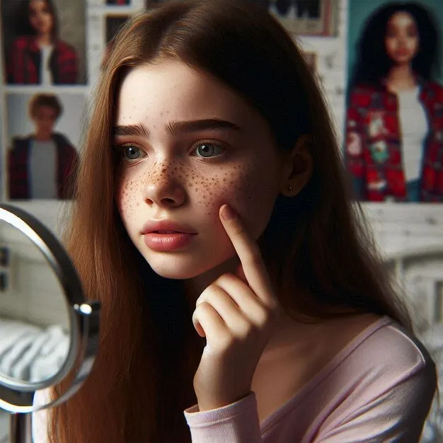 دكتورة نجلاء الزغبي أثناء فحص البشرة لتحديد أنسب طرق علاج النمش في مركز لاروز